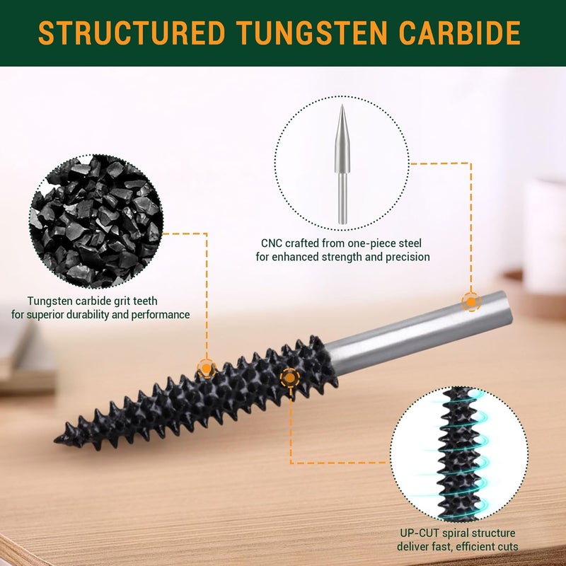 ToolTrek Store رأس دوار مدبب مع spikes شديدة، 1⁄8" عمود، خشن جداً - ملحق نجارة لدريمل، فوردوم، ديوالت، ميلووكي. - Image 1